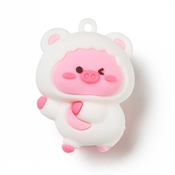 Белый Пластиковые подвески из пвх, свинья, красочный, 43x32x26.5 мм, отверстие : 3 мм