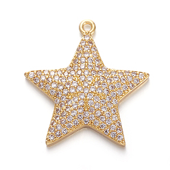 Золотой Латунные микро проложить кубического циркония подвески, звезда, прозрачные, золотые, 24x22.5x3.5 мм, отверстие : 1.2 мм
