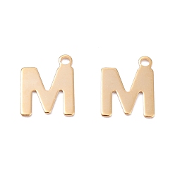 Letter M 201 прелести нержавеющей стали, алфавит, реальный 18 k позолоченный, letter.m, 12x9.2x0.6 мм, отверстие : 1.2 мм