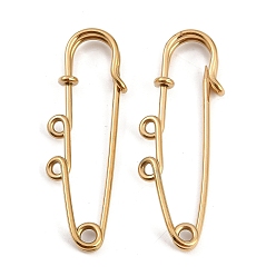 Золотой Ионное покрытие (ip) 304 булавки из нержавеющей стали брошь выводы, булавки для килта с 2 петлями для изготовления значков на лацкан, золотые, 49.5x16.5x5 мм, отверстие : 1.6 мм