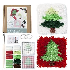 Дерево Комплект коврика для чашки с крючком-защелкой из полихлопка, наборы пряжи для вязания крючком своими руками, включая инструкции, ткань, пряжа, деревянная палка, дерево, 160x160 мм, пряжа: 10 мотки