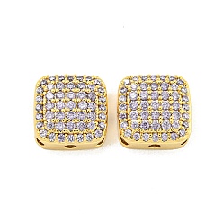 Прозрачный Латунные микро проложить кубического циркония многожильных ссылки, квадратный, реальный 18 k позолоченный, прозрачные, 12x12x5.3 мм, отверстие : 1.6 мм