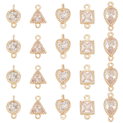 Mixed Shapes 20 шт. 5 стили латуни проложить прозрачный фианит соединитель подвески, геометрические звенья, золотые, разнообразные, 8.5~11x5~6.5x2.5 мм, отверстие : 0.8 мм, 4 шт / стиль