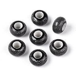 Серый Фарфоровые бусины ручной работы, фантазии античного стекла фарфора, бусины с большим отверстием, рондель, серые, 15x8 мм, отверстие : 6 мм