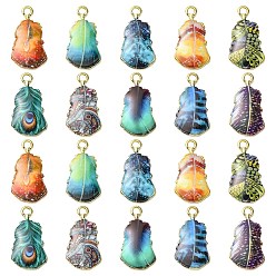 (52) Непрозрачная лаванда 30шт 10 стили подвески из сплава с гальванопокрытием, напечатанный, без свинца, без кадмии и без никеля, очарование листа, золотой свет, разноцветные, 19x10.5x2.5 мм, отверстие : 1.6 мм, 3 шт / стиль