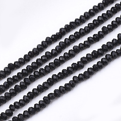 Black Glass Beads Strands, Faceted, Rondelle, Black, 2~2.5x1~1.5mm, Hole: 0.5mm, about 165~170pcs/strand, 11.81 inch~12.20 inch(30~31cm)
