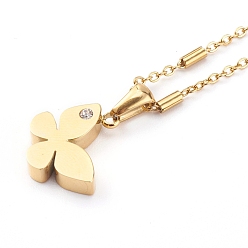 Золотой 304 кулон ожерелья из нержавеющей стали бабочка, с горными хрустальными и кабельными цепями, золотые, 17.32 дюйм (44 см)