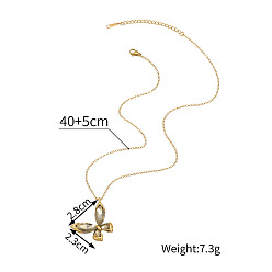 Темный Хаки 304 ожерелья с подвесками из нержавеющей стали с кубическими циркониями, бабочка, золотые, Темный хаки, 15.75 дюйм (40 см)