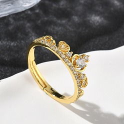 Настоящее золото 18K Латунные микро проложить пальцев кольца кубического циркония, корона, долговечный, стойки покрытие, без свинца и без кадмия, реальный 18 k позолоченный, 7 мм, внутренний диаметр: 17 мм