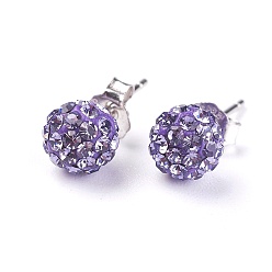 539_Tanzanite Sexy Valentines Day Gifts for Her 925 Sterling Silver Austrian Crystal Rhinestone Ball Stud Earrings, 539_Tanzanite, 15x6mm, Pin: 0.8mm