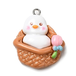 Разноцветный Милые подвески из непрозрачной смолы, Подвески в виде уток с железными петлями с платиновым покрытием, красочный, 29x24.5x8 мм, отверстие : 1.6 мм