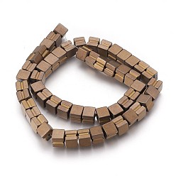 Coffee Plated Electroplated Non-magnetic Synthetic Hematite Beads Strands, Frosted, Cube, Coffee Plated, 8x7x8mm, Hole: 1.2mm, about 55pcs/strand, 15.94 inch(40.5cm)