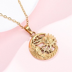 Настоящее золото 18K Луна, звезда и солнце 304 ожерелья с подвесками из нержавеющей стали, ионное покрытие (ip), реальный 18 k позолоченный, 17.91 дюйм (45.5 см)