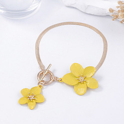 Желтый Сплав эмаль цветок подвеска латунная змея цепь браслеты для ног для женщин, золотые, желтые, 9-7/8 дюйм (250 мм)