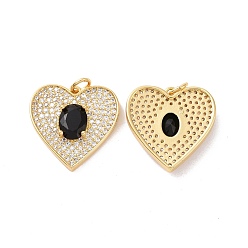 Черный Сердце латунные микро проложить кубического циркония подвески, с прыжковых колец, без кадмия, без никеля и без свинца, реальный 18 k позолоченный, чёрные, 19.5x19x4 мм, отверстие : 3 мм