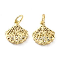 Настоящее золото 18K Латунные микро проложить кубического циркония подвески, формы раковины, без свинца и без кадмия, долговечный, стойки покрытие, с целью перехода в кольце, реальный 18 k позолоченный, 13x11.5x2.5 мм, отверстие : 3 мм