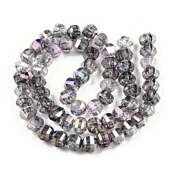 Gray Transparent Electroplate Glass Beads Strands, AB Color Plated, Faceted, Round, Gray, 8x7mm, Hole: 2mm, about 60pcs/strand, 14.96 inch(38cm)