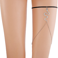 Черный Цепь для ног из искусственной кожи со змеиным сплавом, готическая цепь на бедро для женщин, чёрные, 205 мм и 470~535 мм