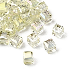 Шампанско-Желтый Гальваническим стеклянные бусины, кубические, граненые, шампанское желтый, 7x7x7 мм, отверстие : 1.6 мм