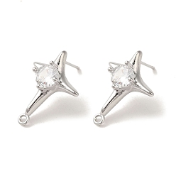 Платина Серьги-гвоздики из латуни с прозрачным фианитом, без кадмия, без никеля и без свинца, звезда, платина, 21x16 мм, отверстие : 1.4 мм, штифты : 0.5x14 мм