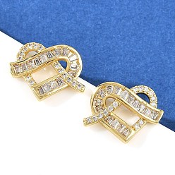 Настоящее золото 18K Серьги-гвоздики из латуни с микропаве из кубического циркония для женщин, сердце, реальный 18 k позолоченный, 12x16.5 мм