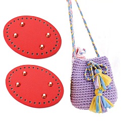 Red PU Leather Oval Bag Bottom Shaper, for Knitting Bag, Women Bags, Handmade DIY Accessories, Red, 12.5x9.5x1.1cm, Hole: 5mm