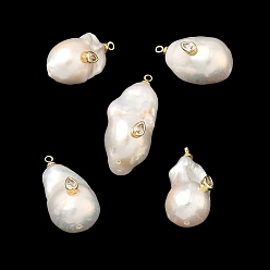 Прозрачный Подвески из латуни и перламутра с микропаве из кубического циркония, самородки очарование, долговечный, стойки покрытие, без свинца и без кадмия, реальный 18 k позолоченный, прозрачные, 22~28x13~15x13~16 мм, отверстие : 1.8 мм