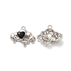 Черный Сплав ссылки люстра компонент, со стеклом, платиновый оттенок, без свинца и без кадмия, облако с сердцем, чёрные, 18.5x21x5 мм, отверстие : 1.8 мм