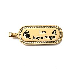 Лео Овальные с 12 созвездием 304 подвесками из нержавеющей стали со стразами, с эмалью, ионное покрытие (ip), реальный 18 k позолоченный, Лев, 46x19x2 мм, отверстие : 6x3.5 мм