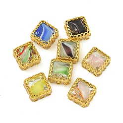 (52) Непрозрачная лаванда Шить на горный хрусталь, многожильные звенья из стекла, хрусталя и стразов, с настройками латуни, аксессуары для одежды, квадратный, разноцветные, 11.5x11.5x5 мм, отверстие : 1 мм