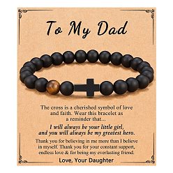 Смешанные камни Крест натуральный тигровый глаз и матовый черный обсидиан круглые бусины эластичные браслеты для мужчин и женщин, 7-1/8 дюйм (18 см)