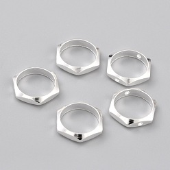 Посеребрённый Латунной шариковой кадров, долговечный, шестиугольник, 925 серебро покрытием, 10~11x2 мм, отверстия: 1 mm, Внутренний диаметр: 9 mm