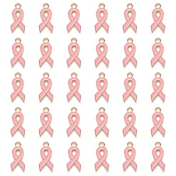 Pink Подвески из эмали и сплава, без кадмия и без свинца, Октябрь Рак молочной железы Розовая форма ленты осведомленности, свет позолоченные, розовые, 20x10x2 мм, отверстие : 2 мм