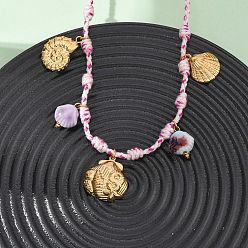 Золотой 304 из нержавеющей стали шарм браслеты, плетеные браслеты из полиэфирного волокна для женщин, форма раковины и ракушки, с фарфором, золотые, внутренний диаметр: 2 дюйм (5 см)