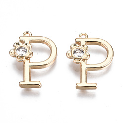 Letter P Латунные подвески, со стразами, без кадмия, без никеля и без свинца, алфавит, золотые, letter.p, 17.5x13x2.5 мм, отверстие : 1 мм