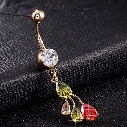Farbig Piercing-Schmuck, Messing Zirkonia Nabel Ring, Bauchringe, mit chirurgischem Edelstahlstab, cadmiumfrei und bleifrei, echt 18 k vergoldet, Farbig, 47x10 mm, Stange: 15 Spurweite(1.5mm), Stangenlänge: 3/8"(10mm)