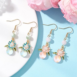 (52) Непрозрачная лаванда Серьги с подвесками из цветочной эмали, с 304 крючками для сережек из нержавеющей стали, бусинами из натурального розового кварца, искусственным жемчугом из АБС-пластика и стеклом., золотые, разноцветные, 53x17 мм, 2 пар / набор