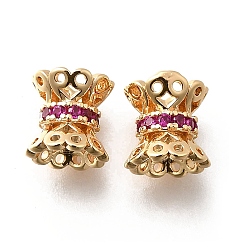 Настоящее золото 18K Латунные микропаве пурпурные кубические циркониевые бусины, без кадмия, без никеля и без свинца, цветок, реальный 18 k позолоченный, 8x8 мм, отверстие : 2 мм