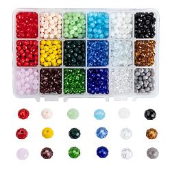 Gemischte Farbe Glasperlen, facettiert, Rondell, Gemischte Farbe, 6x5 mm, Bohrung: 1 mm, 18 Farben, 100 Stk. je Farbe, 1800 Stück / Karton