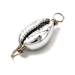 Platinum Electroplated Shell Beads Links Connectors, with Eco-Friendly Copper Wire, Platinum, 29~31.5x11~12x6~7mm, Hole: 3.5mm
