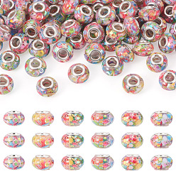 (52) Непрозрачная лаванда 100шт. смоляные и пластиковые пайетки, европейские бусины, бусины с большим отверстием, с латунными сердечниками с серебряным покрытием, рондель, разноцветные, 14x8 мм, отверстие : 5 мм
