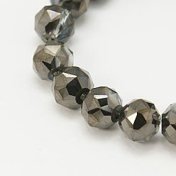 Olive Electroplate Glass Beads Strands, Half Black Plated, Faceted, Round, Olive, 8mm, Hole: 1mm