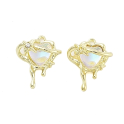 Золотой Стеклянные подвески из сплава с покрытием стойки, сердце, золотые, 23.5x19x10 мм, отверстие : 2 мм