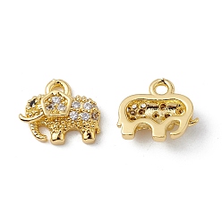 Real 18K Gold Plated Brass Cubic Zirconia Charms, Long-Lasting Plated, Elephant Charm, Real 18K Gold Plated, 9x10.5x3.2mm, Hole: 1.2mm