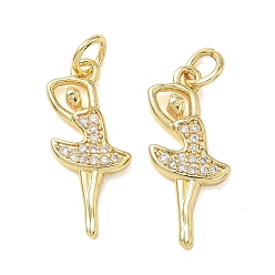 Clear Brass Micro Pave Cubic Zirconia Pendants, Girl Charms, Real 18K Gold Plated, Clear, 20x9x2mm, Hole: 3.5mm