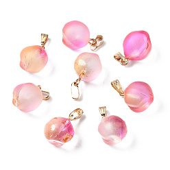 Бледно-Розовый Двухцветные прозрачные стеклянные подвески, с позолоченными железными дужками и золотой фольгой, матовые, персик, розовый жемчуг, 16~17x11~12x11~12 мм, отверстие : 6x2 мм