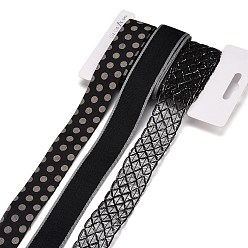 Черный 9 ярдов 3 стилей полиэфирной ленты, для поделок своими руками, бантики для волос и украшение подарка, черно-серая цветовая палитра, чёрные, 1~1-1/8 дюйм (25~28 мм), около 3 ярдов / стиль