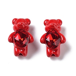 Crimson Spray Painted Alloy Bead, with Glass, Bear, Crimson, 16.5x10.5x7.5mm, Hole: 1.5mm