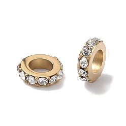 Настоящее золото 18K 304 из нержавеющей стали горный хрусталь бисер, кольцо, ионное покрытие (ip), реальный 18 k позолоченный, 6.5x2 мм, отверстие : 3.5 мм