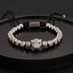 Leopard 304 браслеты из плетеных бусин из нержавеющей стали, цвет нержавеющей стали, леопард, 7-1/8 дюйм (18 см)